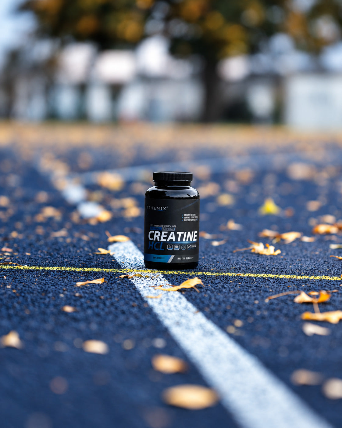 Athletic creatine on an autumn track